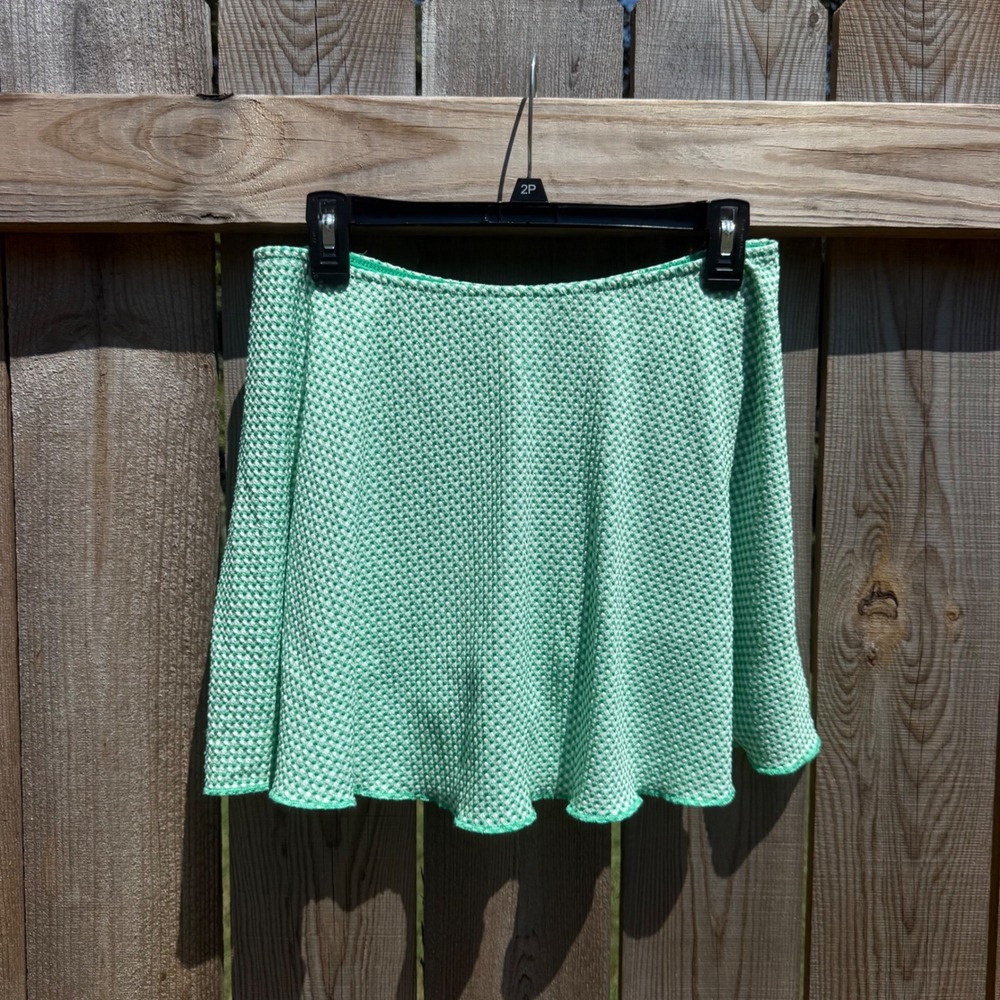 Wild Fable Green White Gingham Skater Mini Skirt Womens Medium Textured Knit